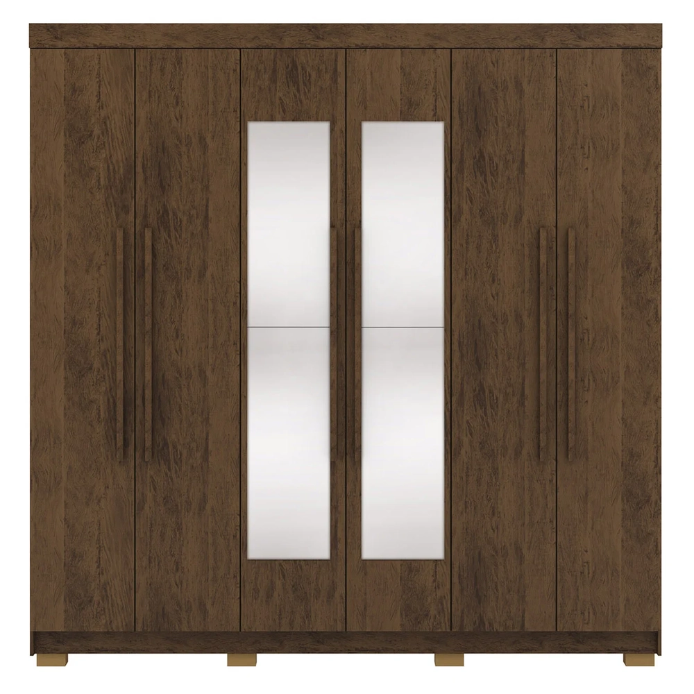 Guarda Roupa Casal 218cm Com Espelho Elegance Imbuia Rústico - Vila Rica