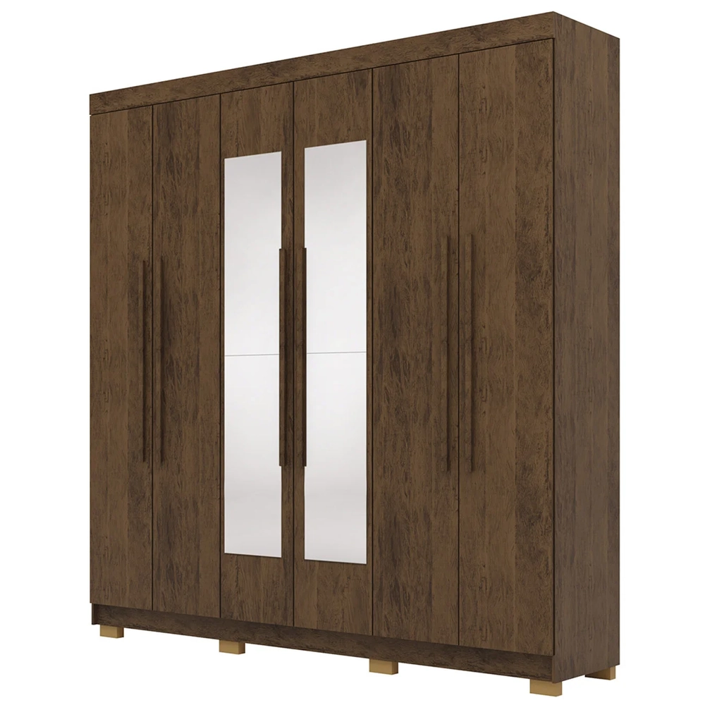 Guarda Roupa Casal 218cm Com Espelho Elegance Imbuia Rústico - Vila Rica