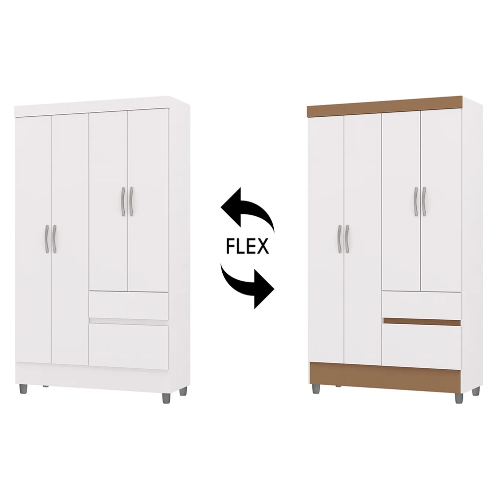 Guarda Roupa Solteiro 103cm Com 4 Portas Ideal Flex Branco - Vila Rica