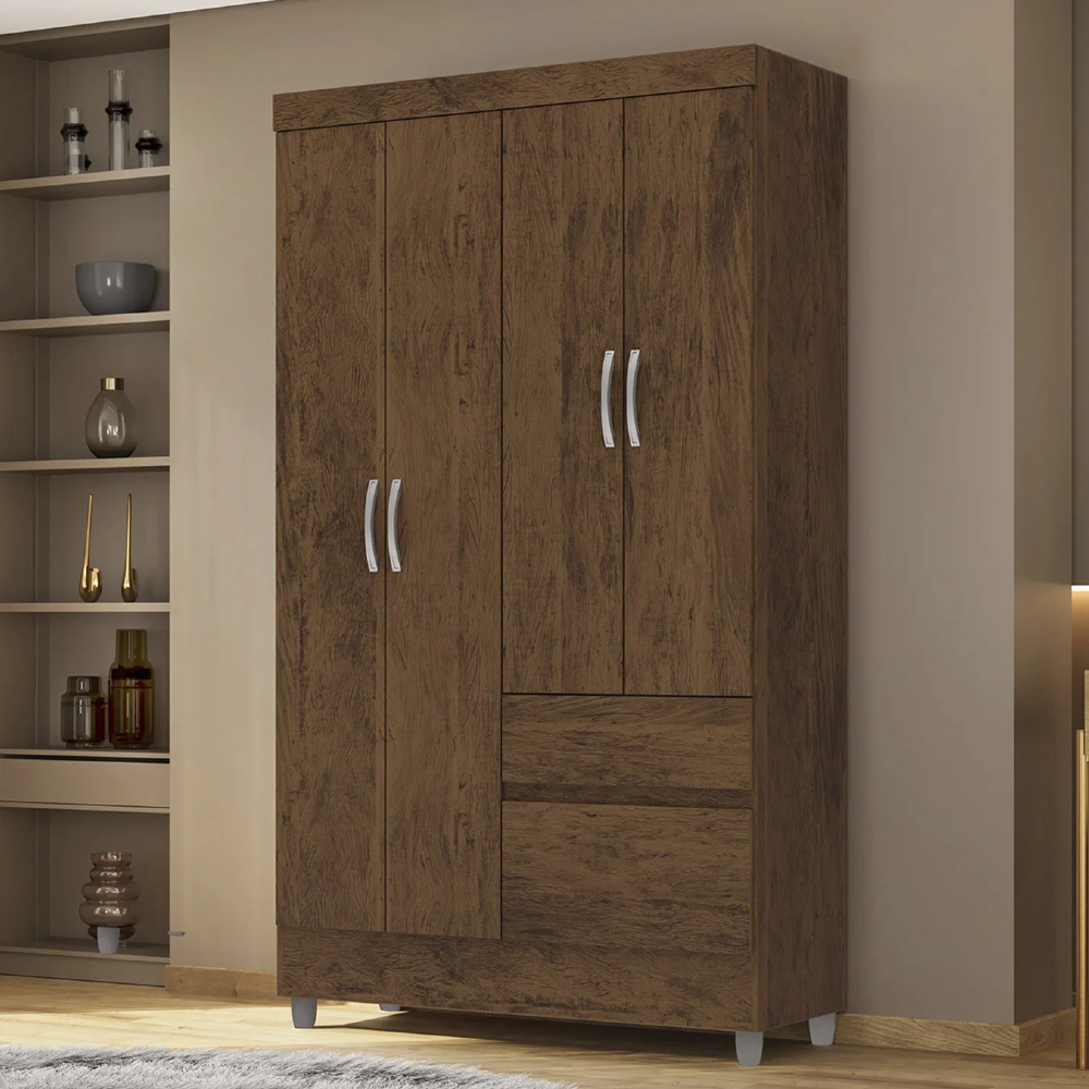 Guarda Roupa Solteiro 103cm Com 4 Portas Ideal Imbuia Rústico - Vila Rica