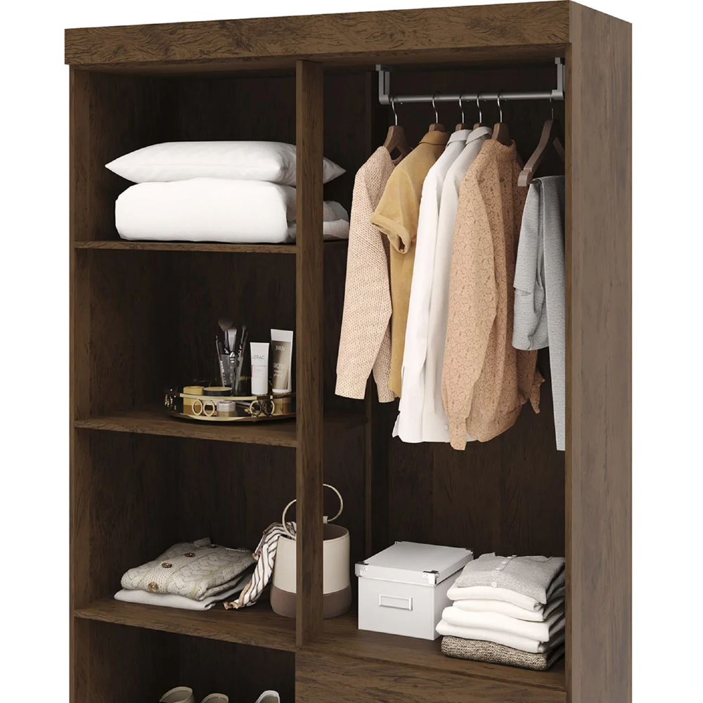 Guarda Roupa Solteiro 103cm Com 4 Portas Ideal Imbuia Rústico - Vila Rica