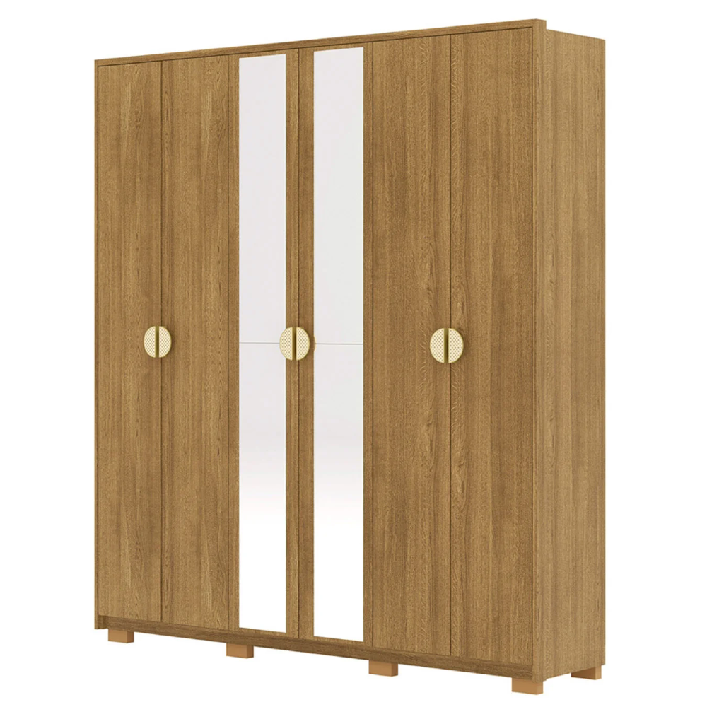 Guarda Roupa Casal 203cm Com Espelho Leo Nature V02 - Mpozenato