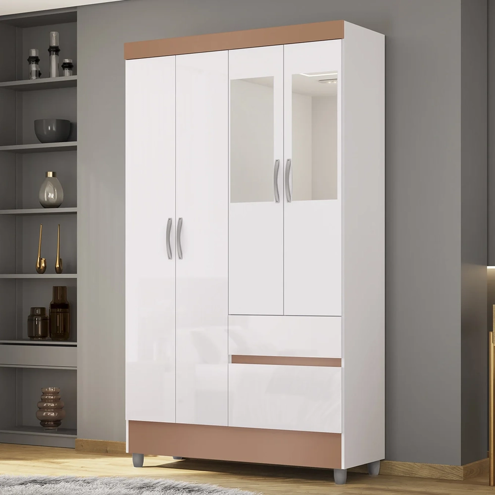 Guarda Roupa Solteiro 103cm Com Espelho Ideal Flex Branco - Vila Rica