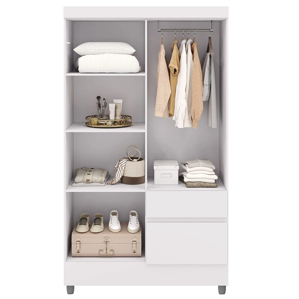 Guarda Roupa Solteiro 103cm Com Espelho Ideal Flex Branco - Vila Rica