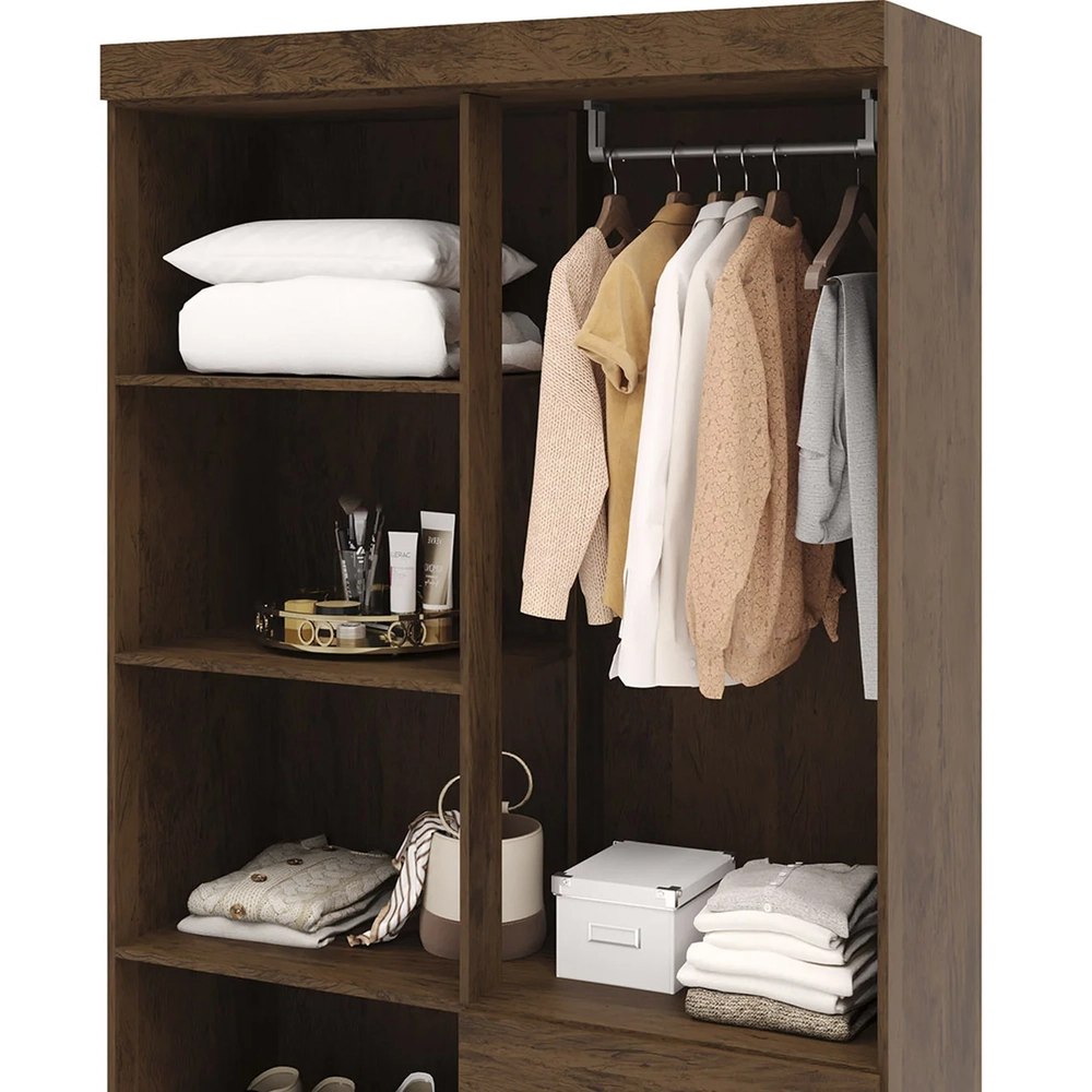 Guarda Roupa Solteiro 103cm Com Espelho Ideal Imbuia Rústico - Vila Rica