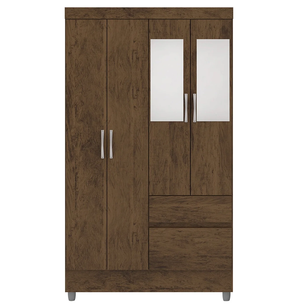 Guarda Roupa Solteiro 103cm Com Espelho Ideal Imbuia Rústico - Vila Rica