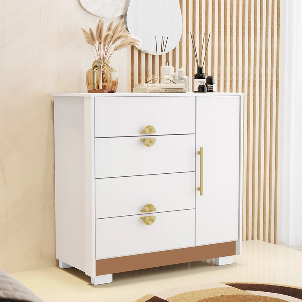 Cômoda Para Quarto 93cm Com 1 Porta Ilha Bela Flex Branco - Vila Rica