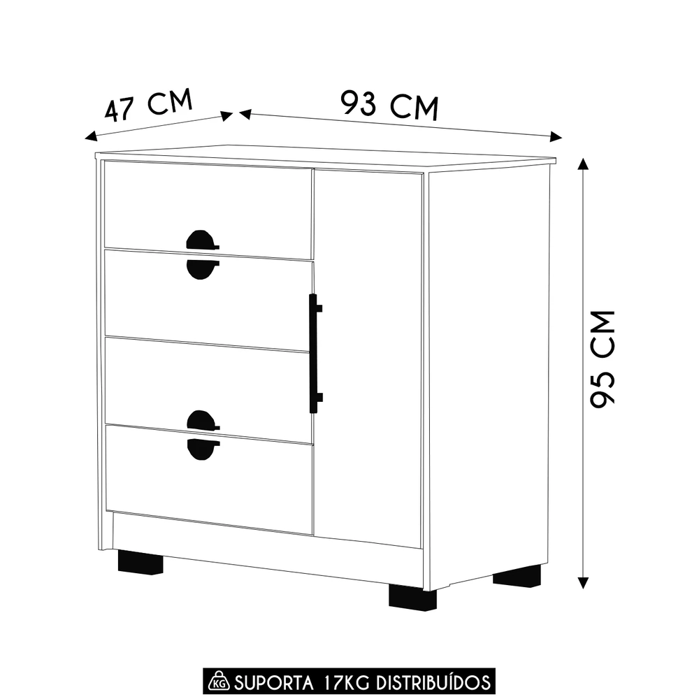 Cômoda Para Quarto 93cm Com 1 Porta Ilha Bela Imbuia/Fendi - Vila Rica