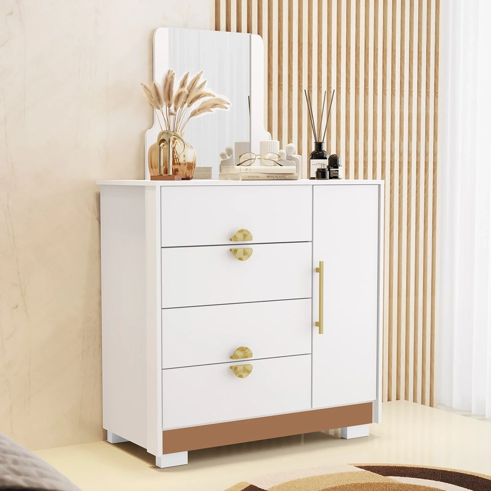 Cômoda Para Quarto 93cm Com Espelho Ilha Bela Flex Branco - Vila Rica