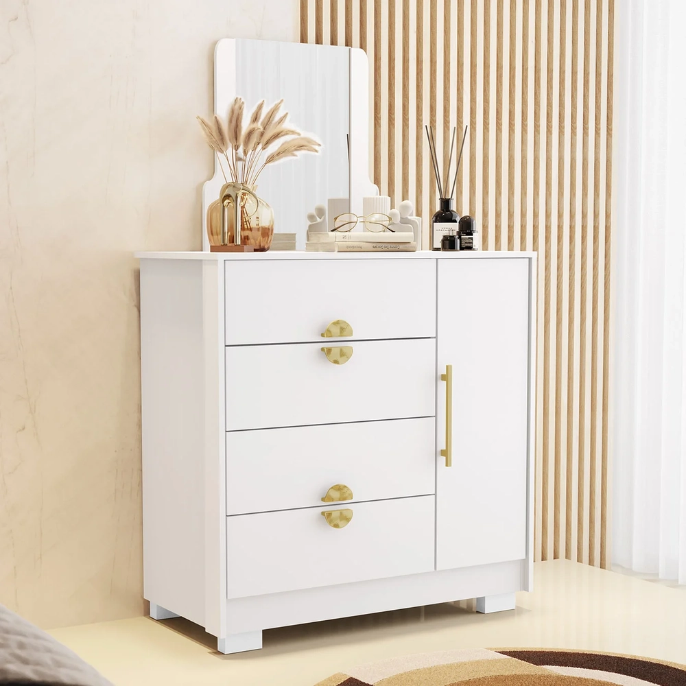 Cômoda Para Quarto 93cm Com Espelho Ilha Bela Flex Branco - Vila Rica