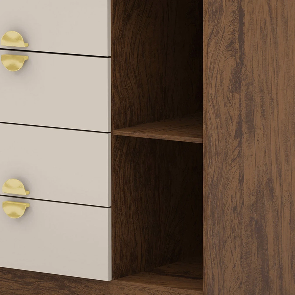 Cômoda Para Quarto 93cm Com Espelho Ilha Bela Imbuia/Fendi - Vila Rica