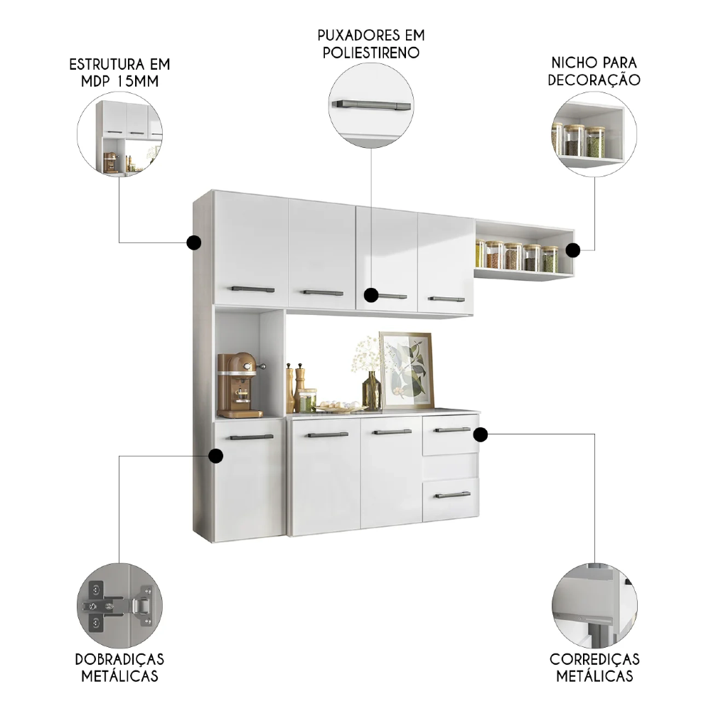 Armário de Cozinha Compacta Suspensa Jully N03 Branco - Mpozenato