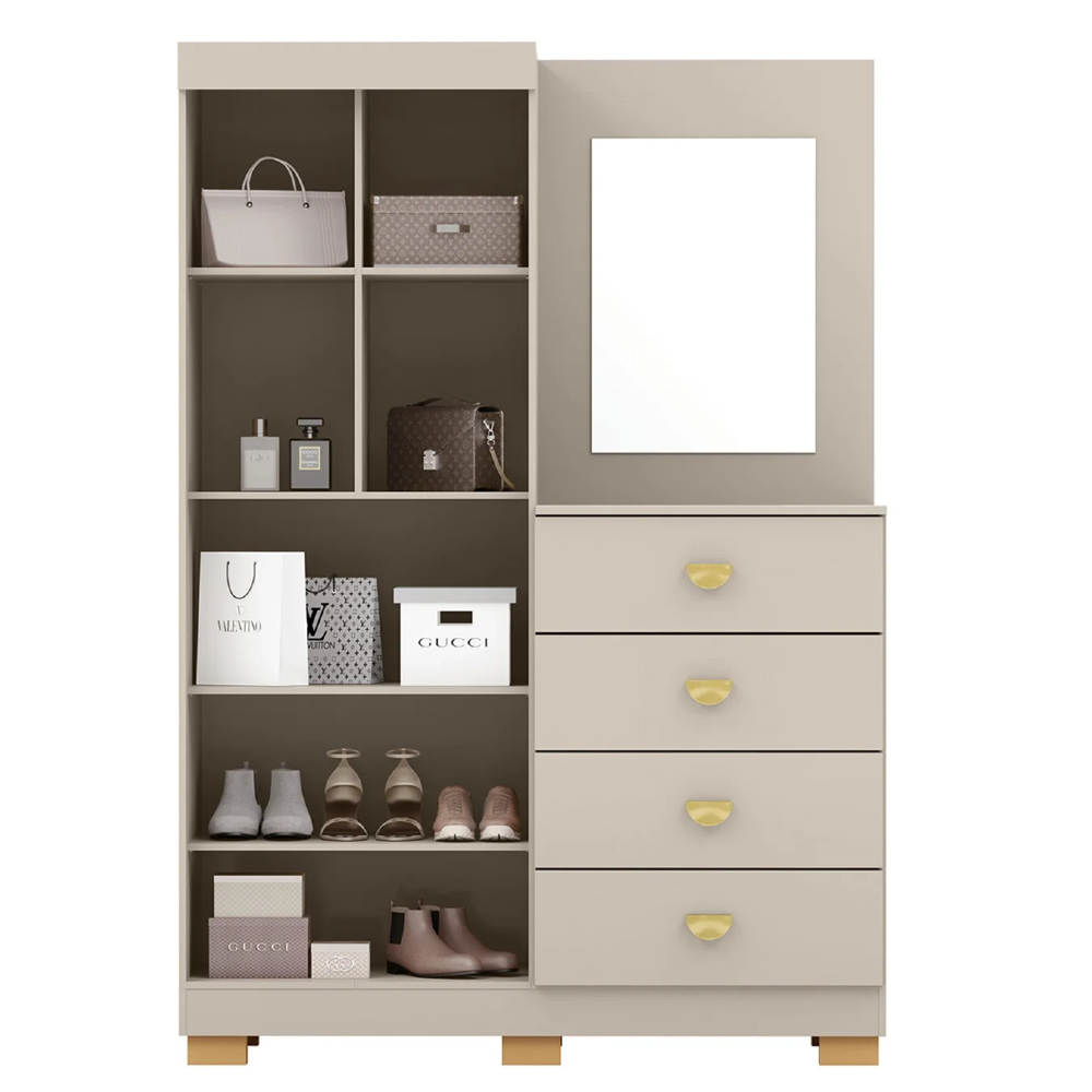 Guarda Roupa Cômoda Com Espelho 120cm Cristal Fendi - Vila Rica