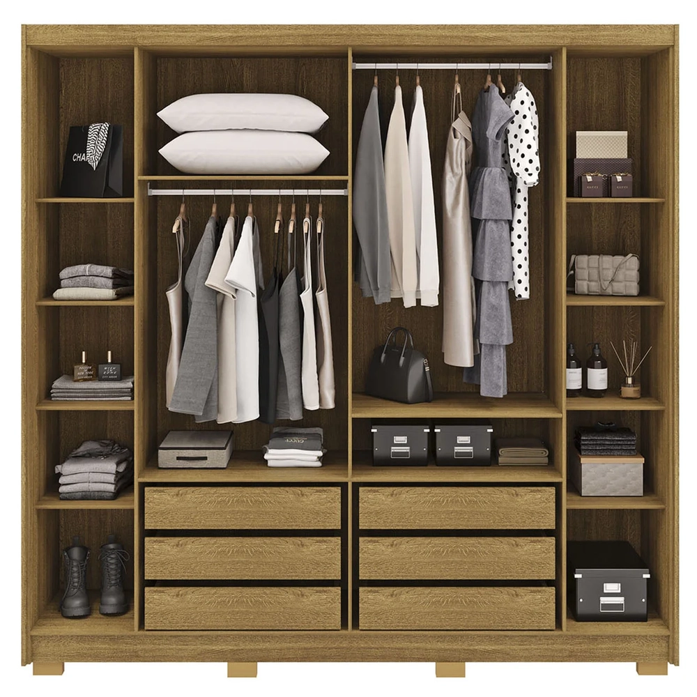 Guarda Roupa Casal 223cm Com Espelho Pernambuco Nature/Champanhe - Vila Rica
