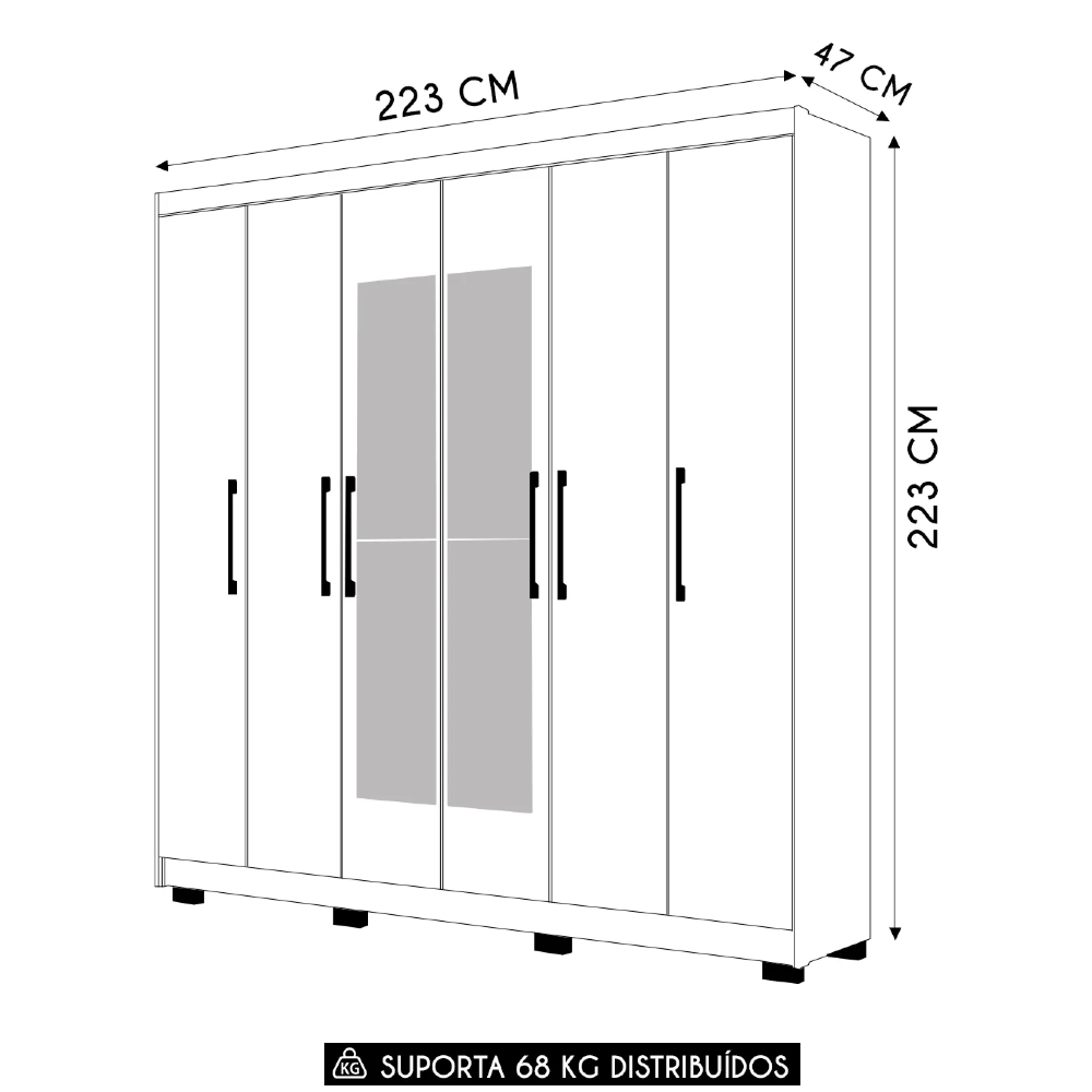 Guarda Roupa Casal 223cm Com Espelho Pernambuco Nature/Champanhe - Vila Rica