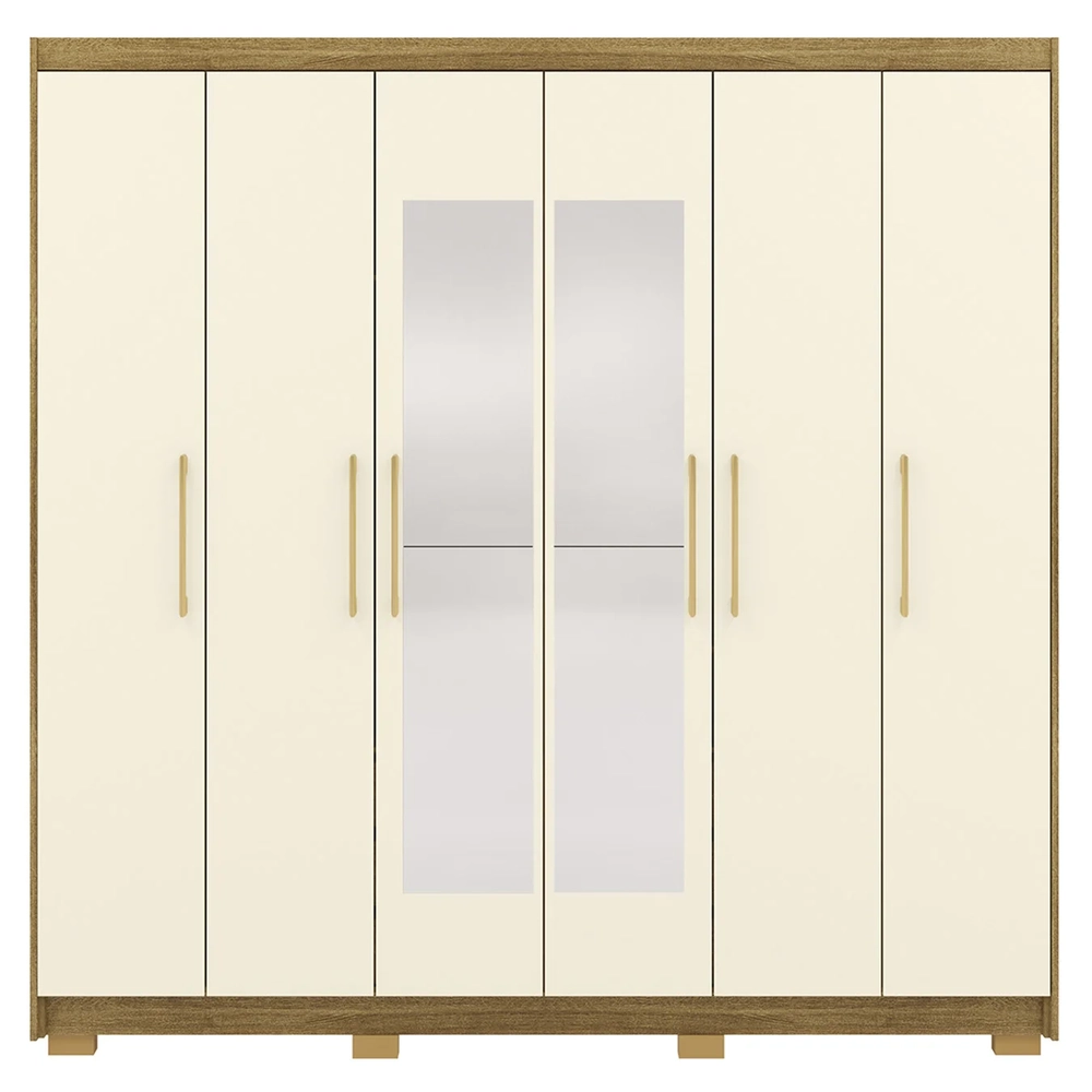 Guarda Roupa Casal 223cm Com Espelho Pernambuco Nature/Champanhe - Vila Rica