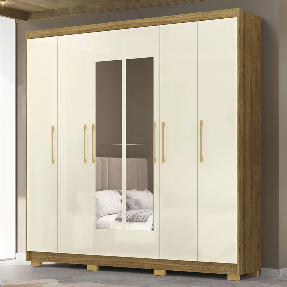 Guarda Roupa Casal 223cm Com Espelho Pernambuco Nature/Champanhe - Vila Rica