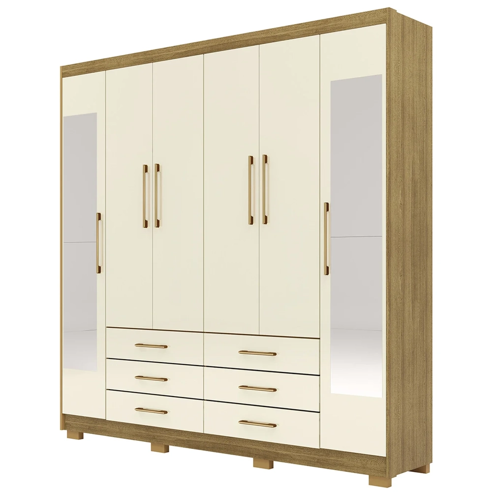 Guarda Roupa Casal 223cm Com Espelho Canadá Nature/Champanhe - Vila Rica