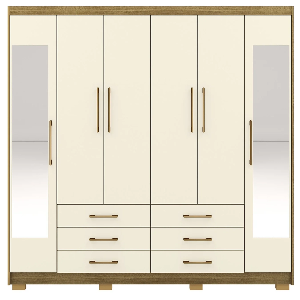 Guarda Roupa Casal 223cm Com Espelho Canadá Nature/Champanhe - Vila Rica