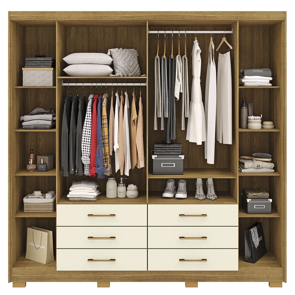 Guarda Roupa Casal 223cm Com Espelho Canadá Nature/Champanhe - Vila Rica