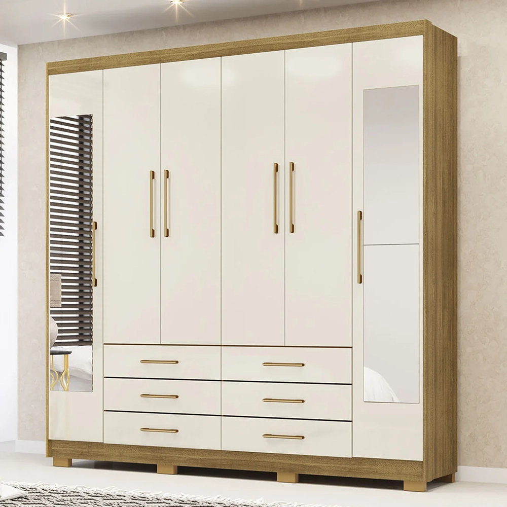 Guarda Roupa Casal 223cm Com Espelho Canadá Nature/Champanhe - Vila Rica