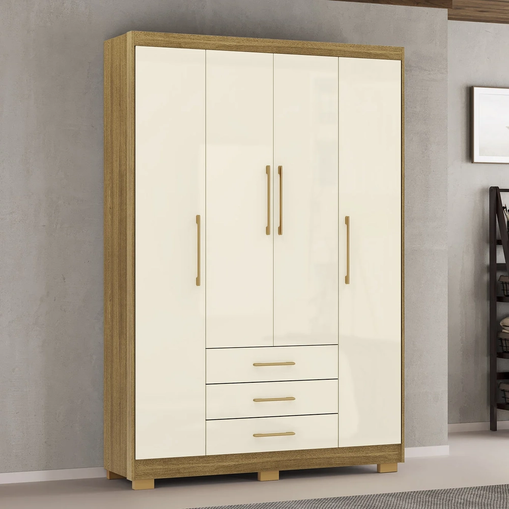 Guarda Roupa Solteiro 150cm 4 Portas Espanha Nature/Champanhe - Vila Rica