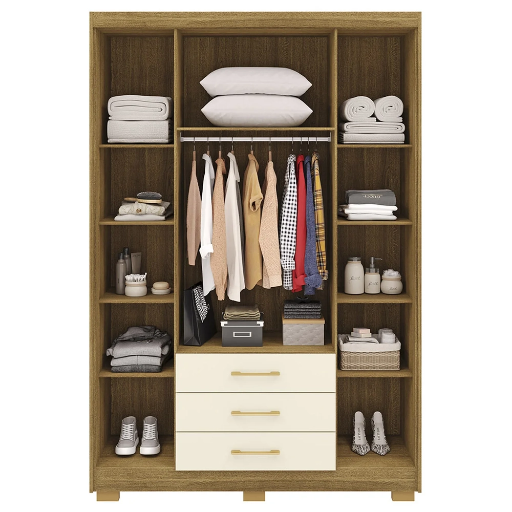 Guarda Roupa Solteiro 150cm 4 Portas Espanha Nature/Champanhe - Vila Rica