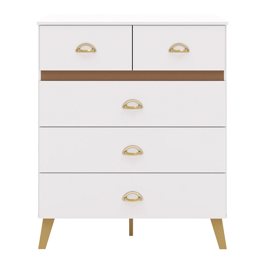 Cômoda Para Quarto 91cm 5 Gavetas Ibiza Flex Branco/Camarim - Vila Rica