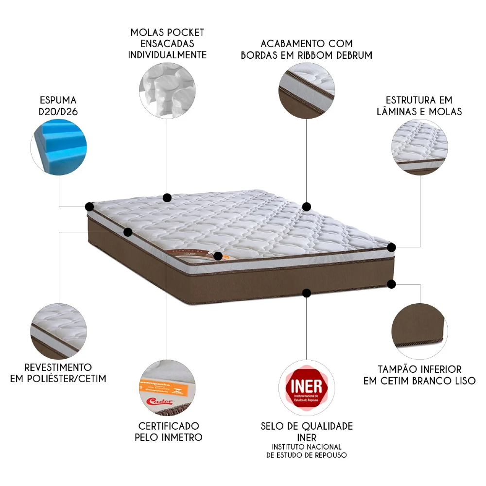 Colchão Casal One Face Revolution Pocket 138X188x30cm - Castor