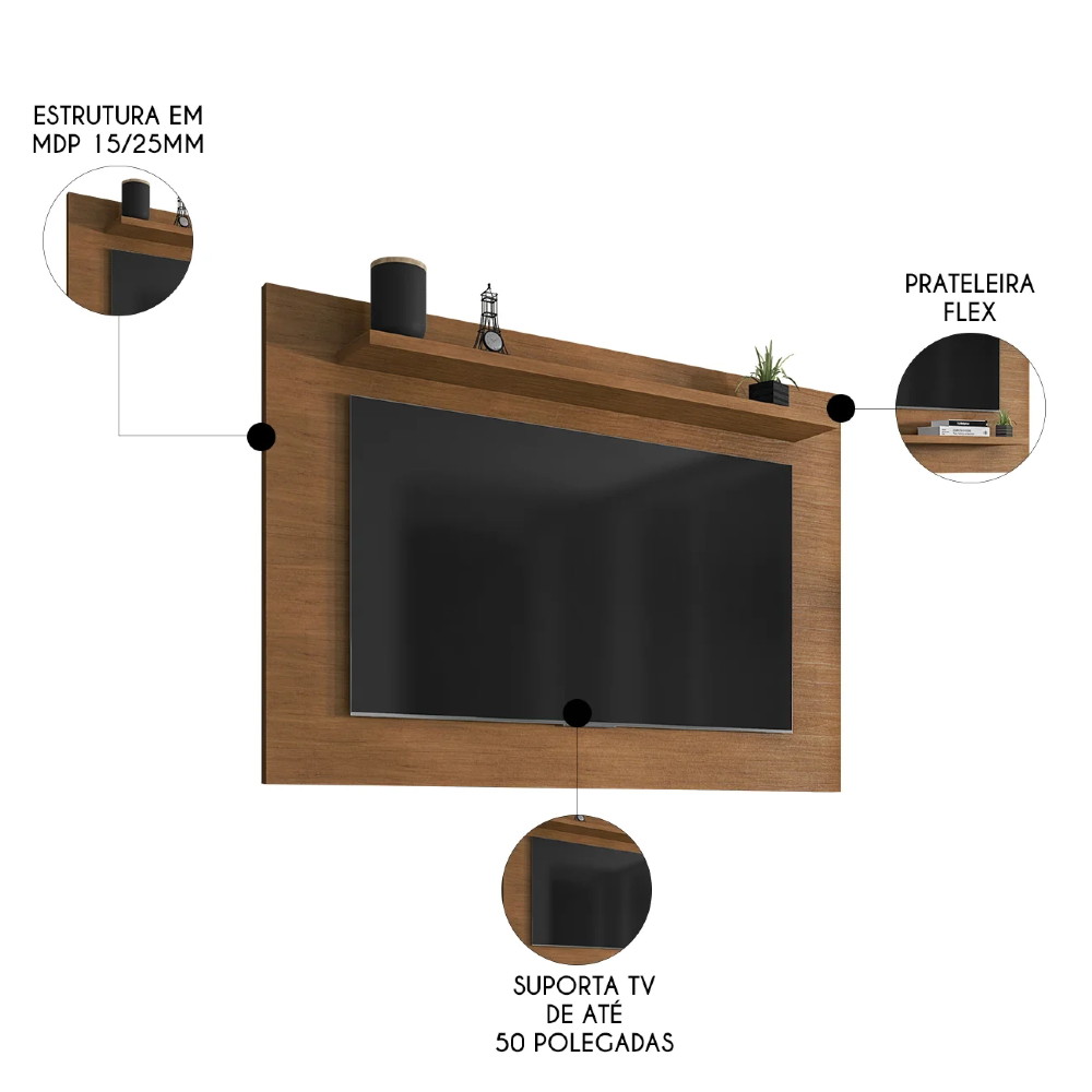 Painel Para TV Suspenso 50 Polegadas 135cm Saira C14 Cedro - Mpozenato