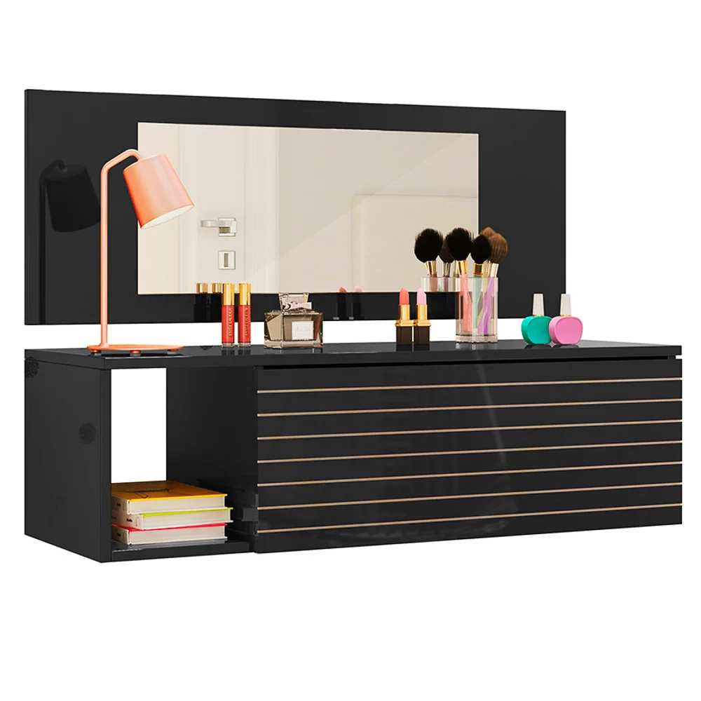 Penteadeira Suspensa com Painel e Espelho Joy Z49 Preto - Mpozenato