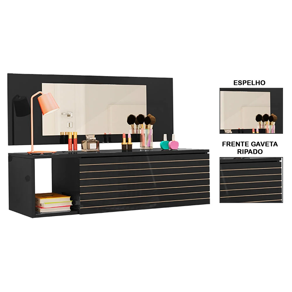 Penteadeira Suspensa com Painel e Espelho Joy Z49 Preto - Mpozenato