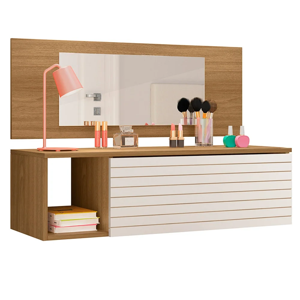 Penteadeira Suspensa com Painel e Espelho Joy Z49 Nature/Branco - Mpozenato