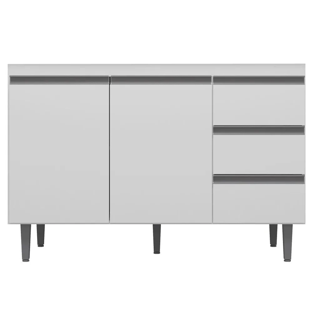 Balcão Gabinete Para Pia 120cm sem Tampo 2 Portas 3 Gavetas Andréia Branco - AJL Móveis