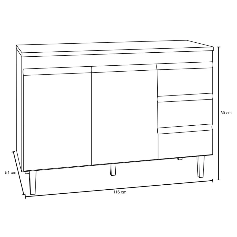 Balcão Gabinete Para Pia 120cm sem Tampo 2 Portas 3 Gavetas Andréia Branco - AJL Móveis