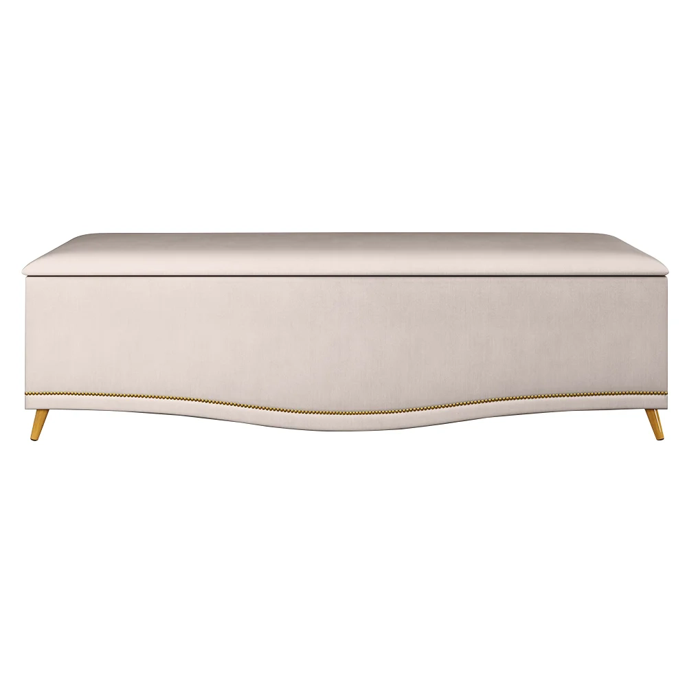 Calçadeira Baú Queen 160cm com Tachas Imperial Veludo J02 Bege - Mpozenato