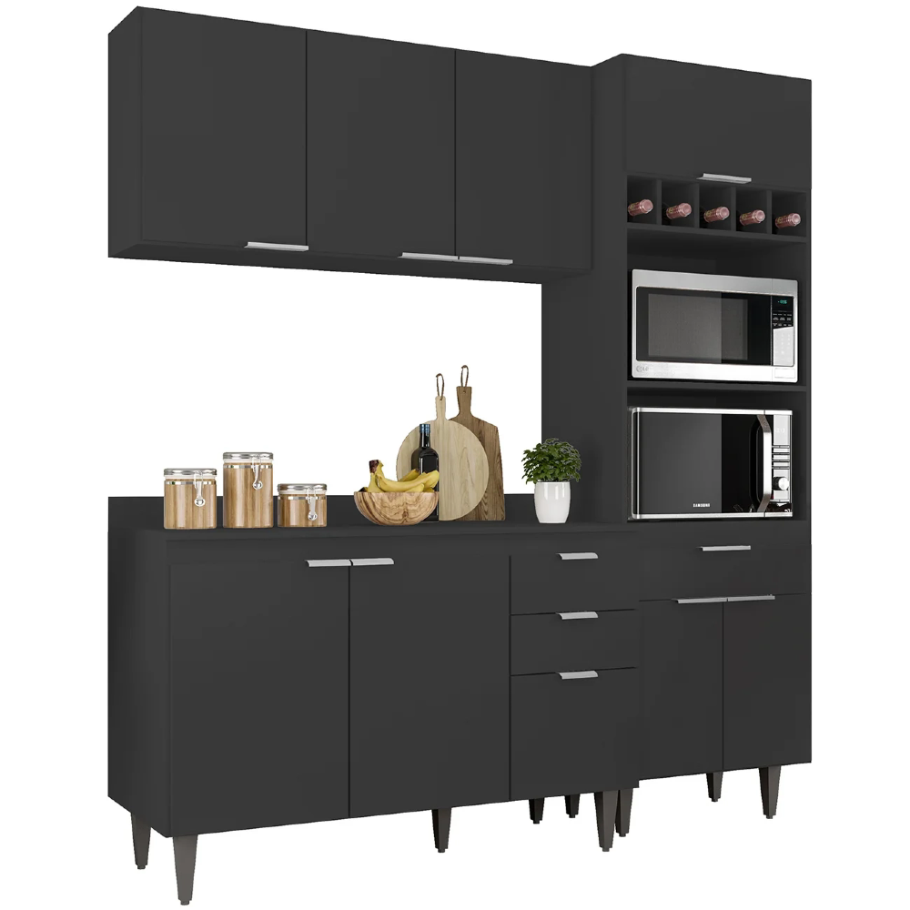 Armário de Cozinha Com Tampo CP02 180cm Pérola Preto Z34 - Mpozenato