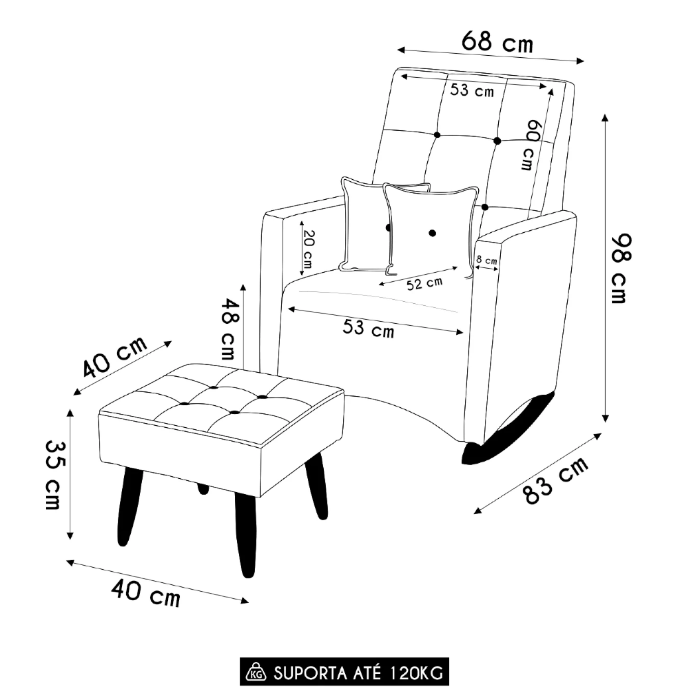 Poltrona Amamentação Base Balanço e Puff Lola Bouclê Off F03 - Mpozenato