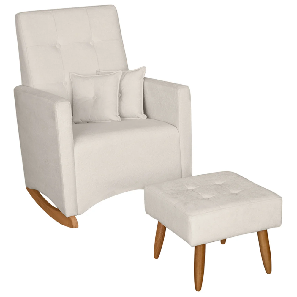 Poltrona Amamentação Base Balanço e Puff Lola Bouclê Off F03 - Mpozenato