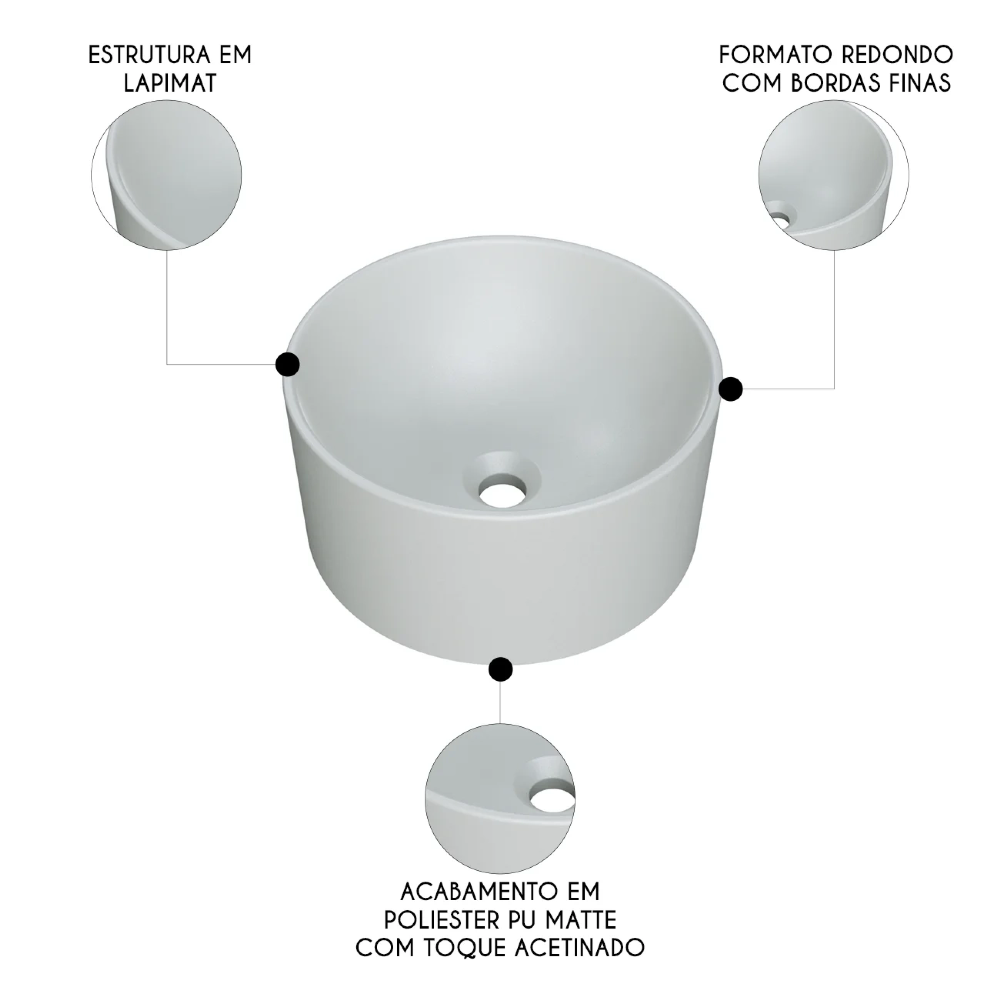 Cuba Pia Para Banheiro Redonda 30cm Celine C08 Cinza - Mpozenato