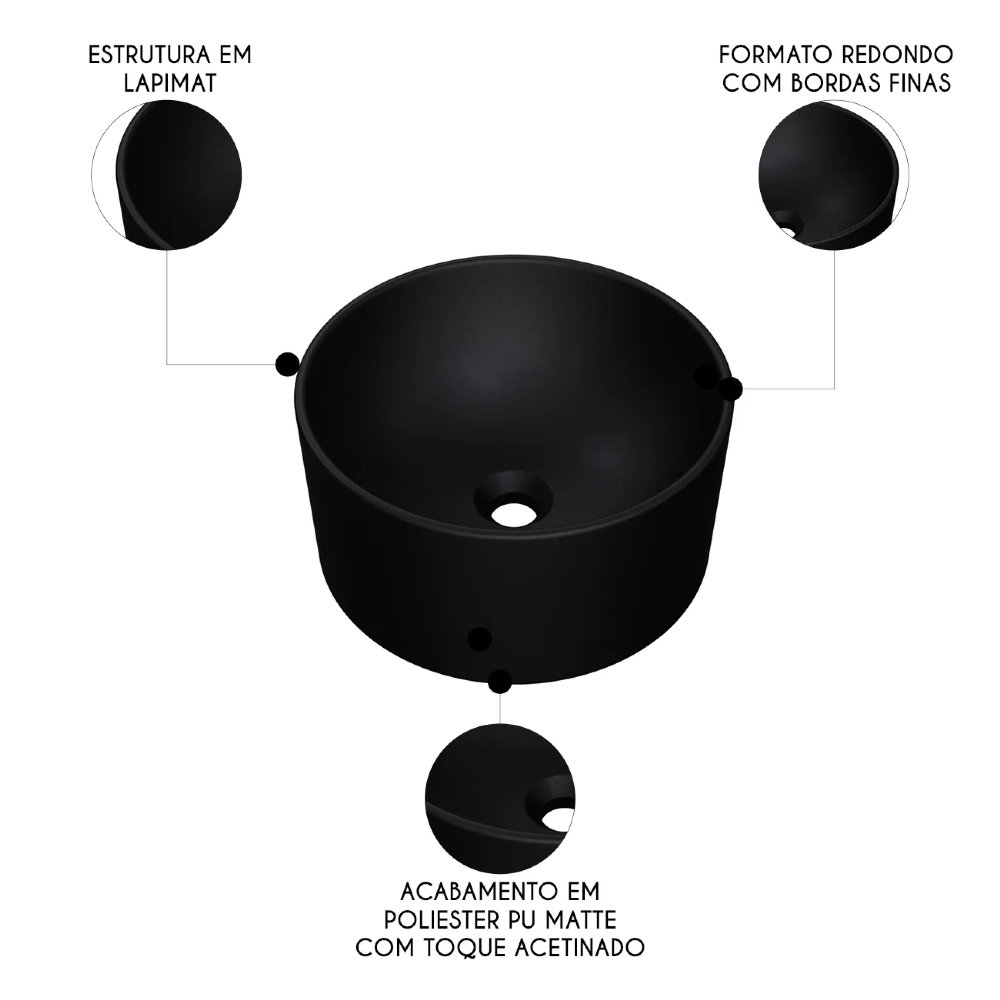 Cuba Pia Para Banheiro Redonda 30cm Celine C08 Preto - Mpozenato