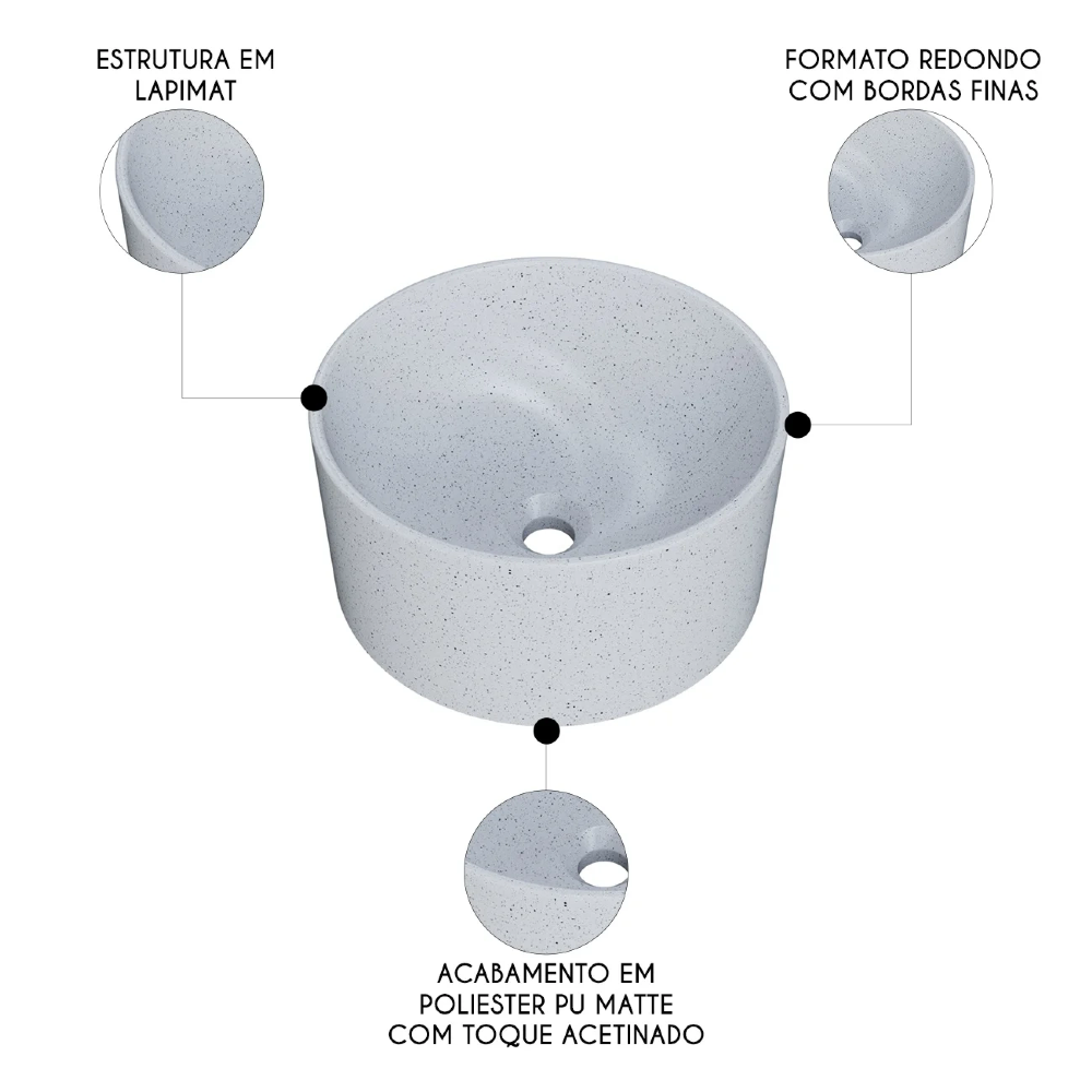 Cuba Pia Para Banheiro Redonda 30cm Celine C08 Branco Granit - Mpozenato