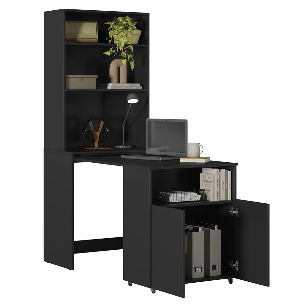 Estante Escrivaninha Com Mesa Bancada Retrátil Salt Preto Z06 - Mpozenato