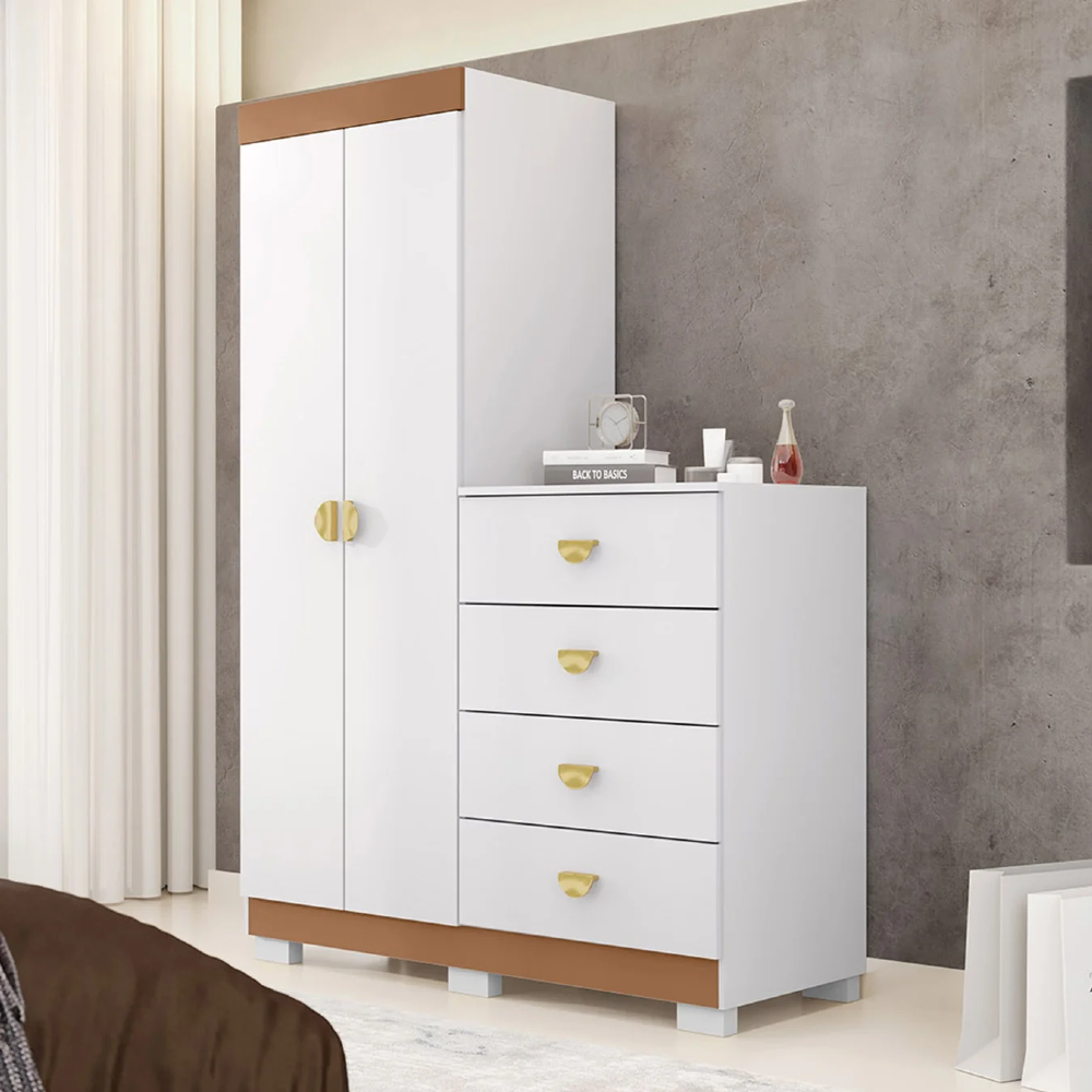Guarda Roupa Cômoda 4 Gavetas 120cm Cristal Flex Branco - Vila Rica