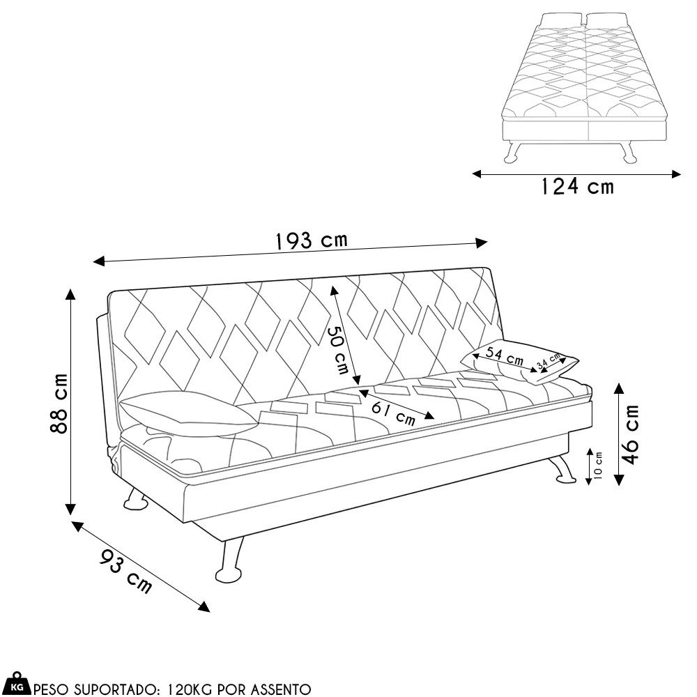 Sofá Cama para Sala de Estar Quarto 193cm Bela Z32 Linho Grafite - Mpozenato