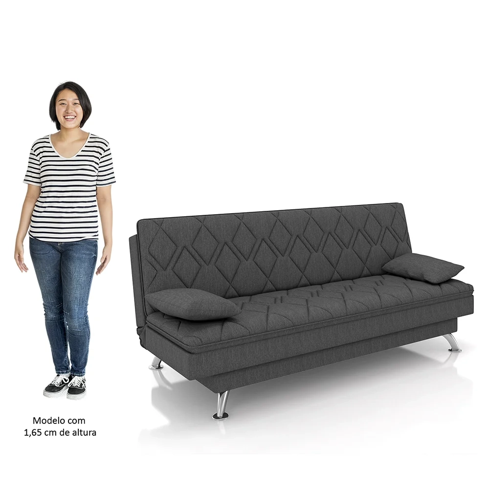 Sofá Cama para Sala de Estar Quarto 193cm Bela Z32 Linho Grafite - Mpozenato