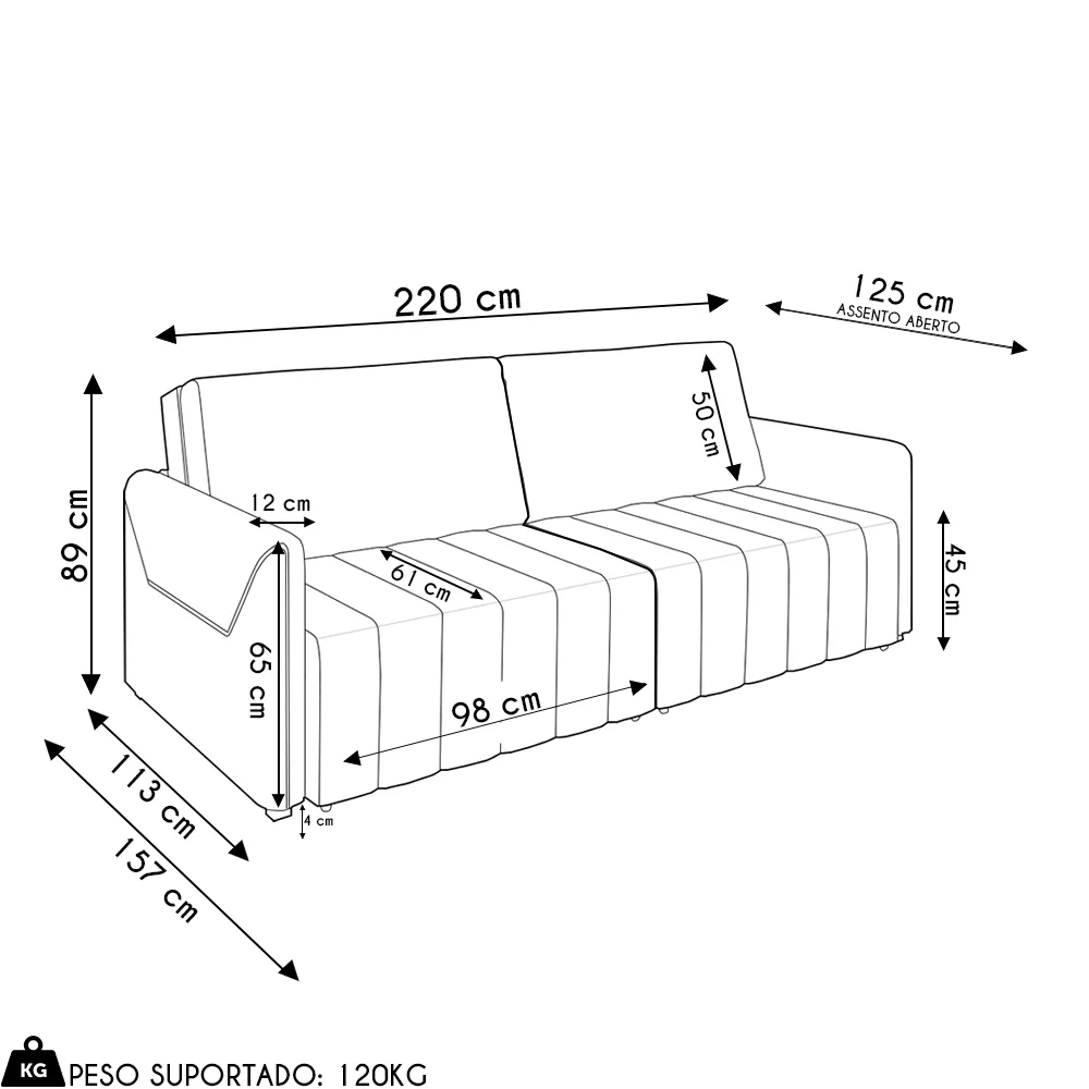 Sofá Cama Casal Retrátil 3 Lugares 220cm Atlas Z32 Suede Bege - Mpozenato