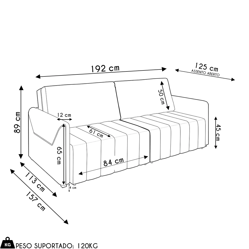 Sofá Cama Casal Retrátil 2 Lugares 192cm Atlas Z32 Linho Cinza - Mpozenato