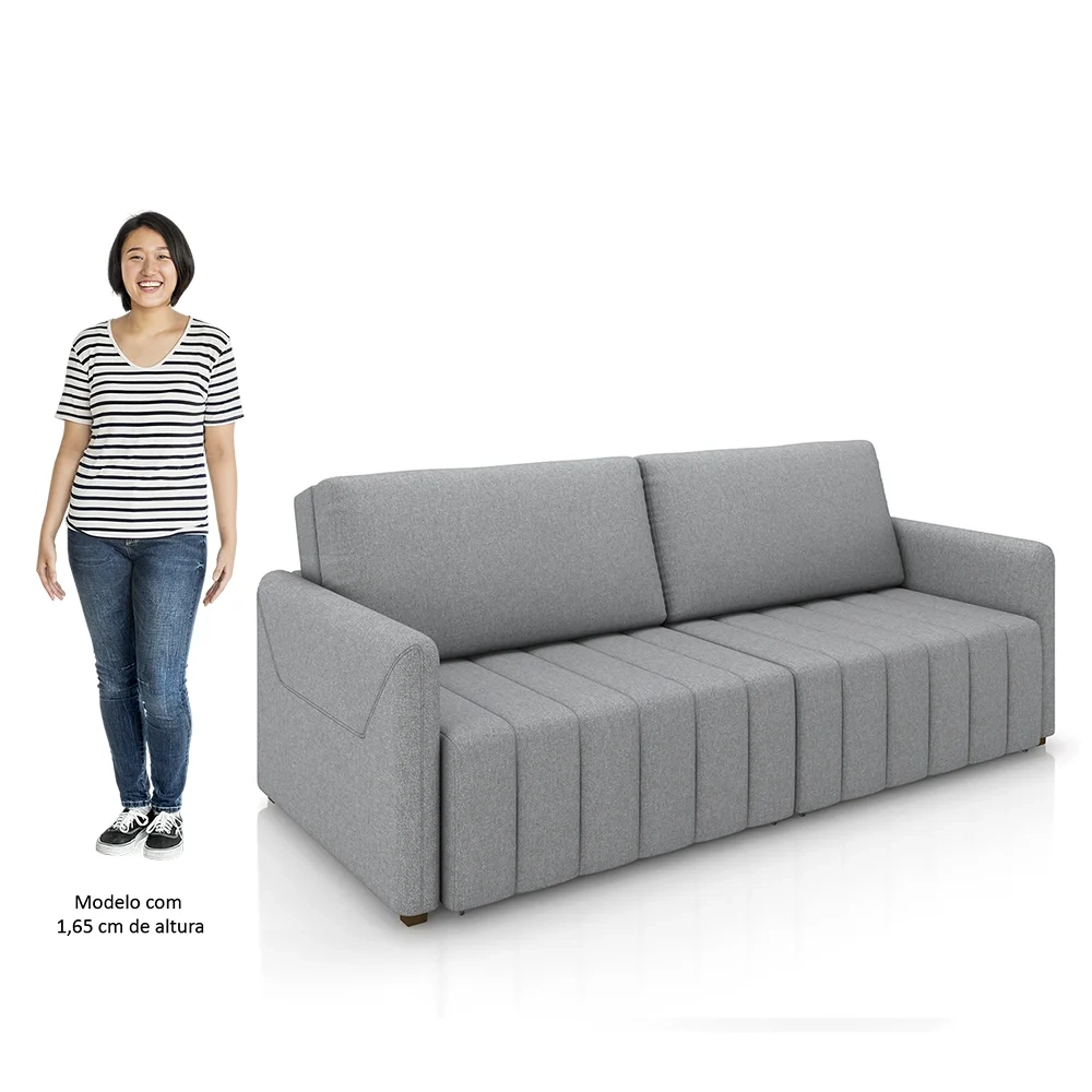 Sofá Cama Casal Retrátil 2 Lugares 192cm Atlas Z32 Linho Cinza - Mpozenato