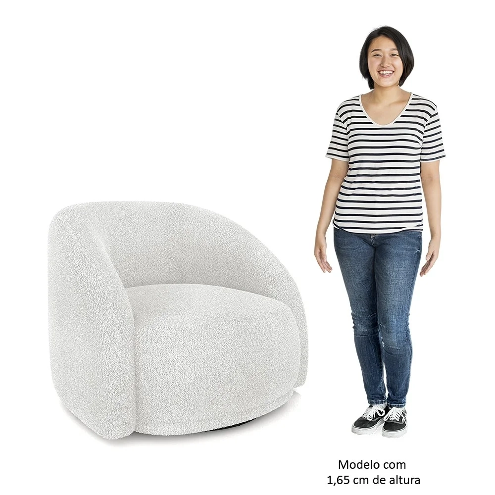 Poltrona Decorativa Orgânica Giratória Lya Z32 Boucle Branco - Mpozenato